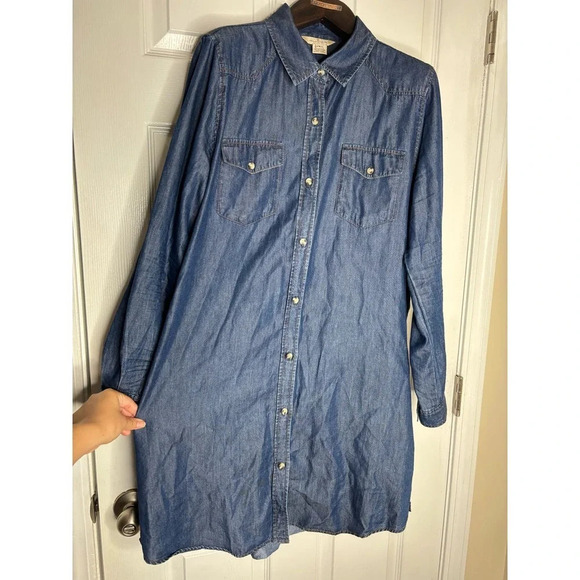 French Connection Chambray long sleeve shirt button up dress - Picture 3 of 11